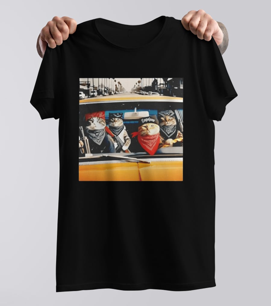 Gangster Cats In Lowrider Car With Bandanas And Guns T-Shirt