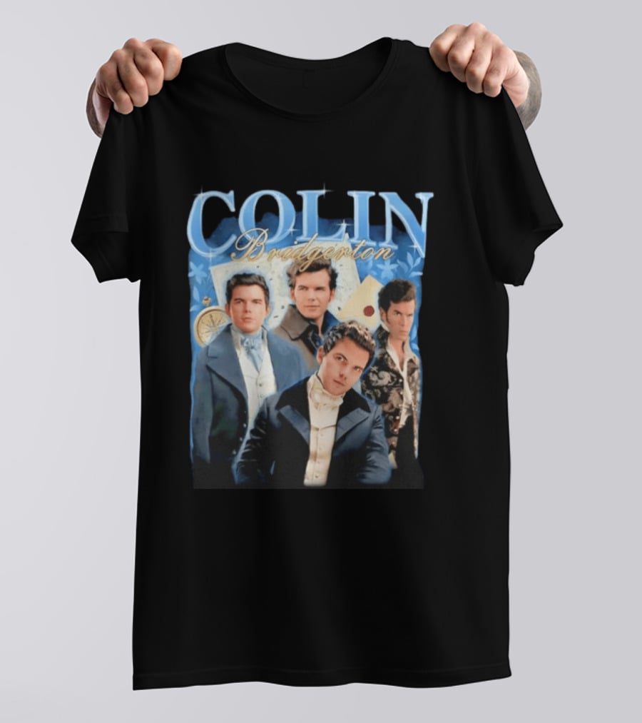 Colin Bridgerton Regency Style Fashion Characters On Blue T-Shirt