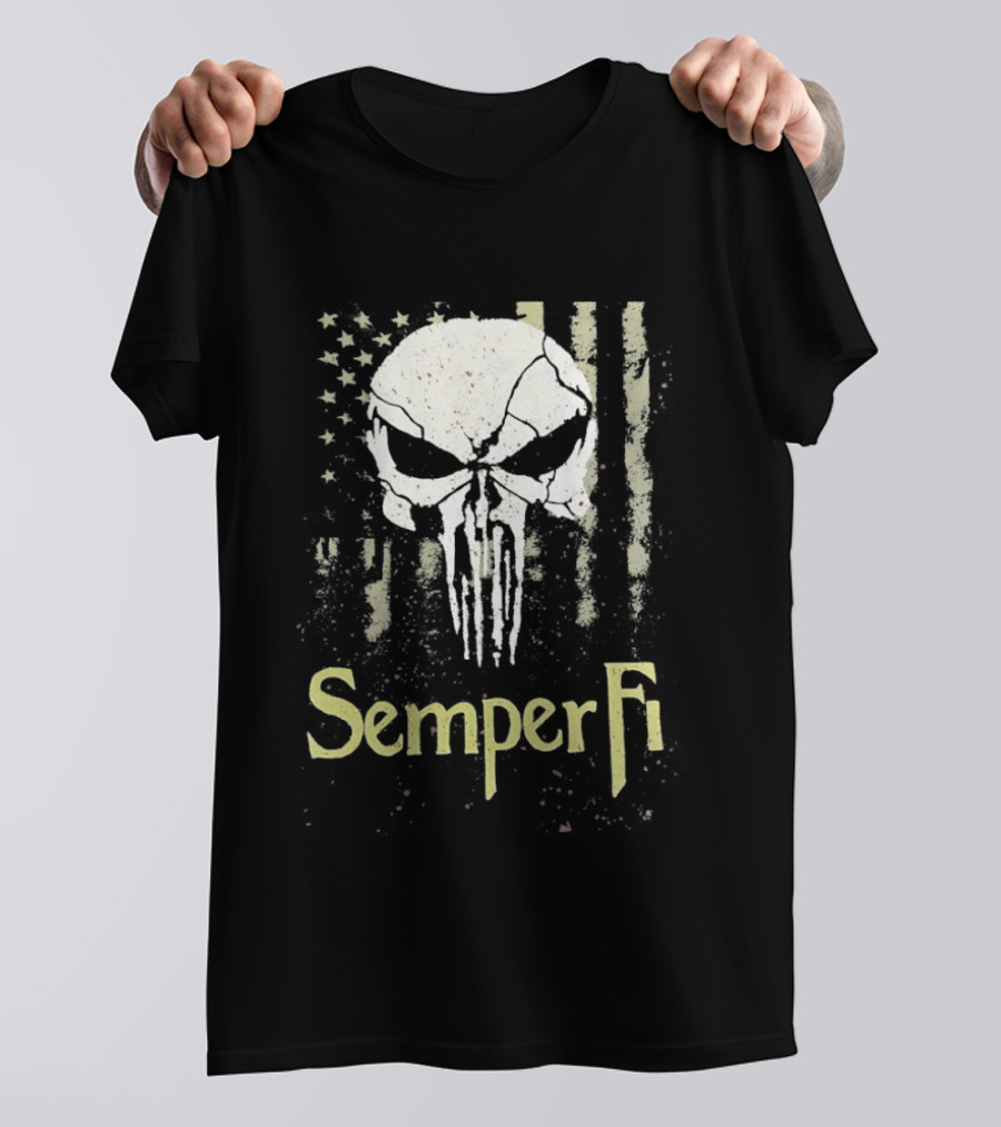 USA Flag Skull Semper Fi T-Shirt