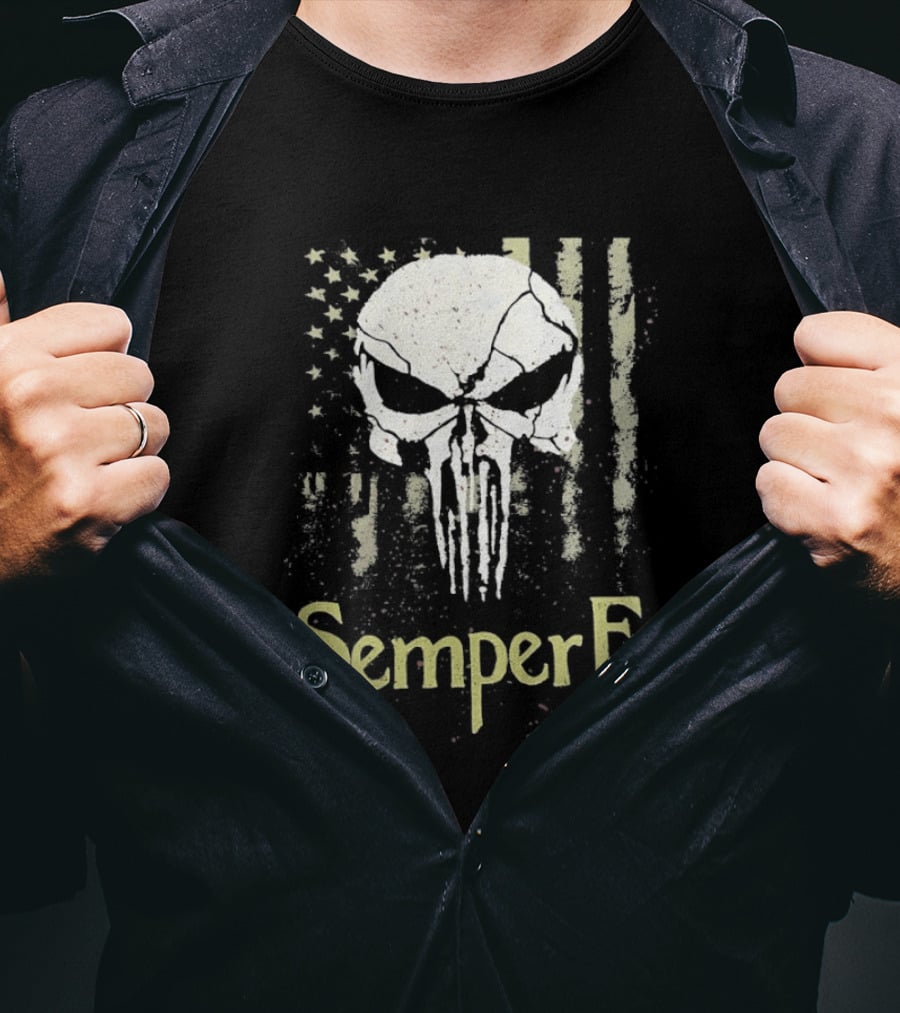 USA Flag Skull Semper Fi T-Shirt