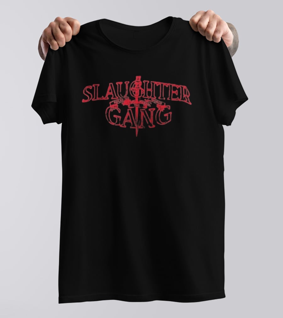 Slaughter Gang Red Text With Crossed Rifles T-Shirt