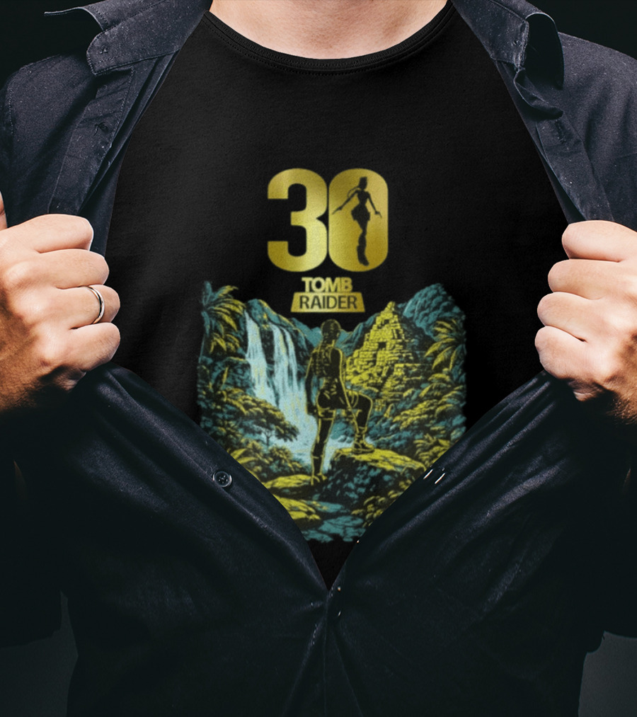 Lara Croft Tomb Raider 30th Anniversary Celebration With Iconic Jungle Adventure Scene T-Shirt
