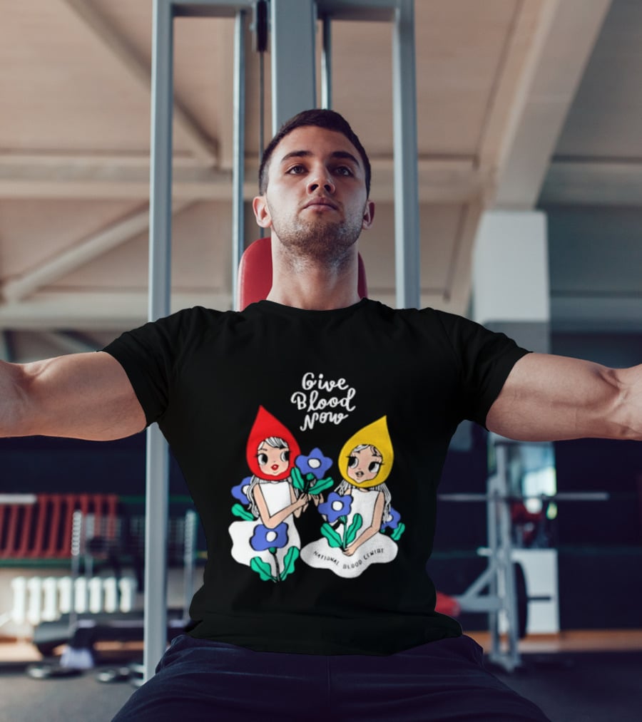 Give Blood Now National Blood Centre Cartoon Girls With Flowers T-Shirt