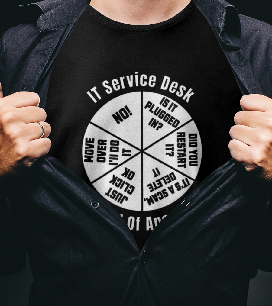 IT Service Desk Wheel Of Answers Funny Tech Support Guide T-Shirt