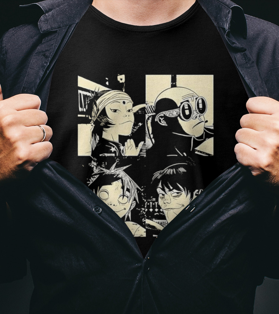Gorillaz Band Members Cartoon Faces T-Shirt