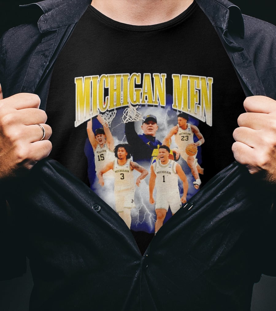Michigan Men Basketball Player Collage 2026 Team Spirit Athletics Lightning T-Shirt