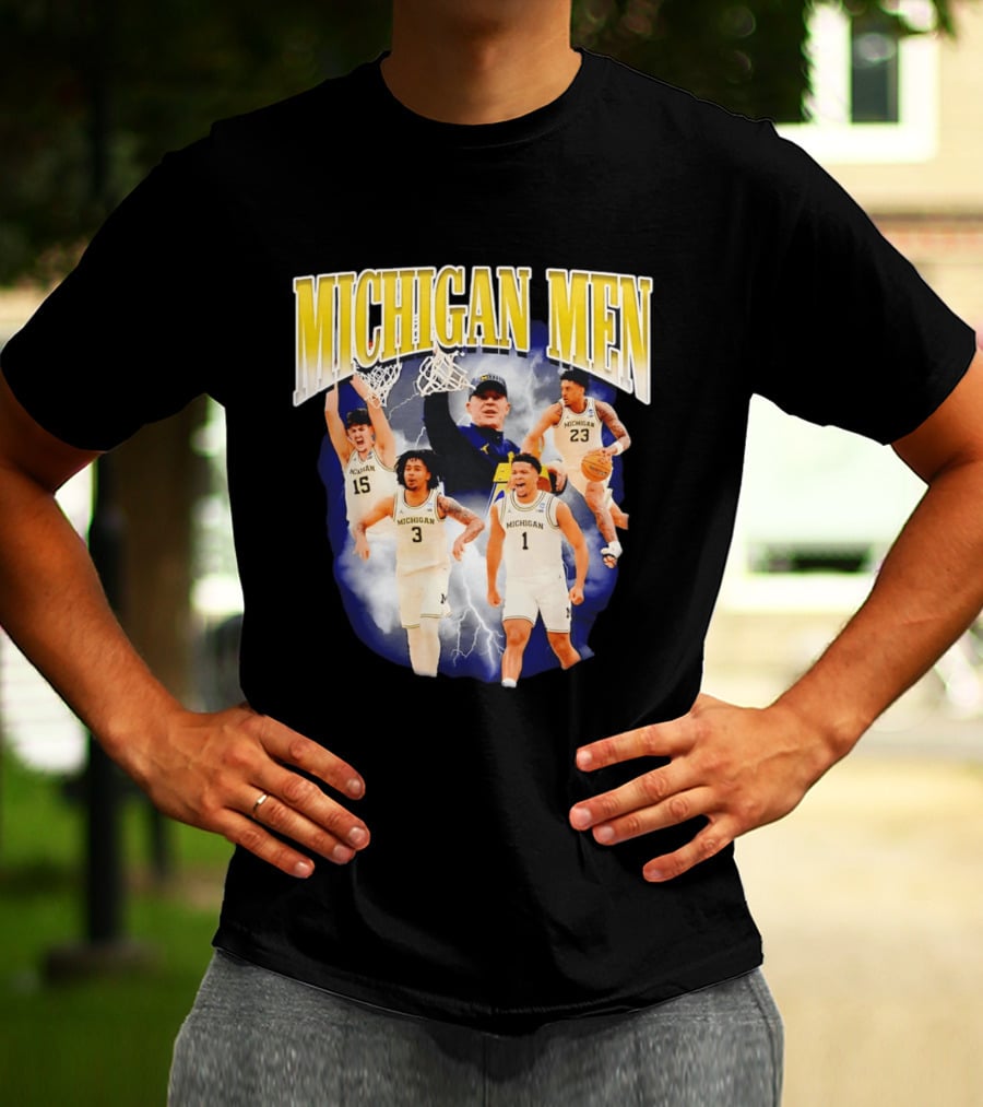 Michigan Men Basketball Player Collage 2026 Team Spirit Athletics Lightning T-Shirt