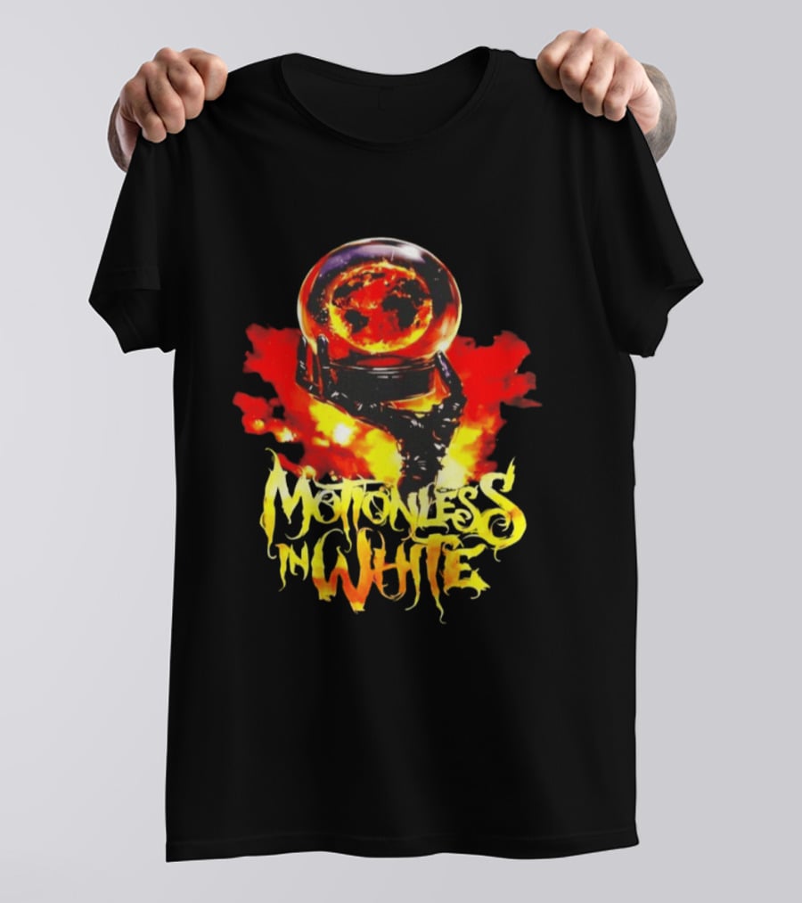 Motionless In White Scoring The End Of The World Gothic Crystal Ball Fiery Hand T-Shirt