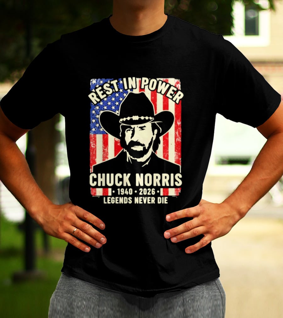 Rest In Power Chuck Norris Legends Never Die 1940 2026 Patriotic Western Cowboy T-Shirt