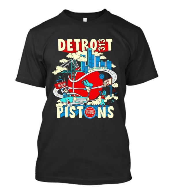 Detroit Pistons 313 Motor City Skyline Basketball 2026 T-Shirt