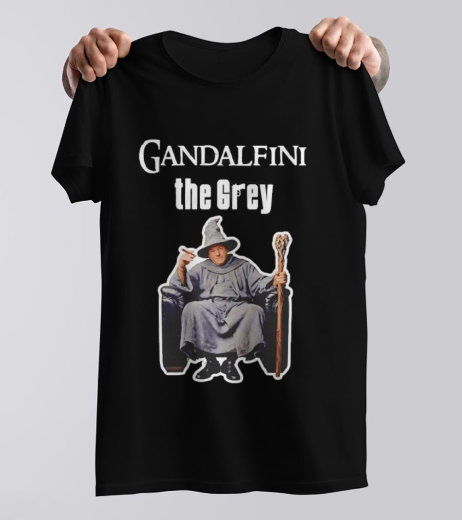 Gandolfini The Grey Wizard Holding Staff T-Shirt
