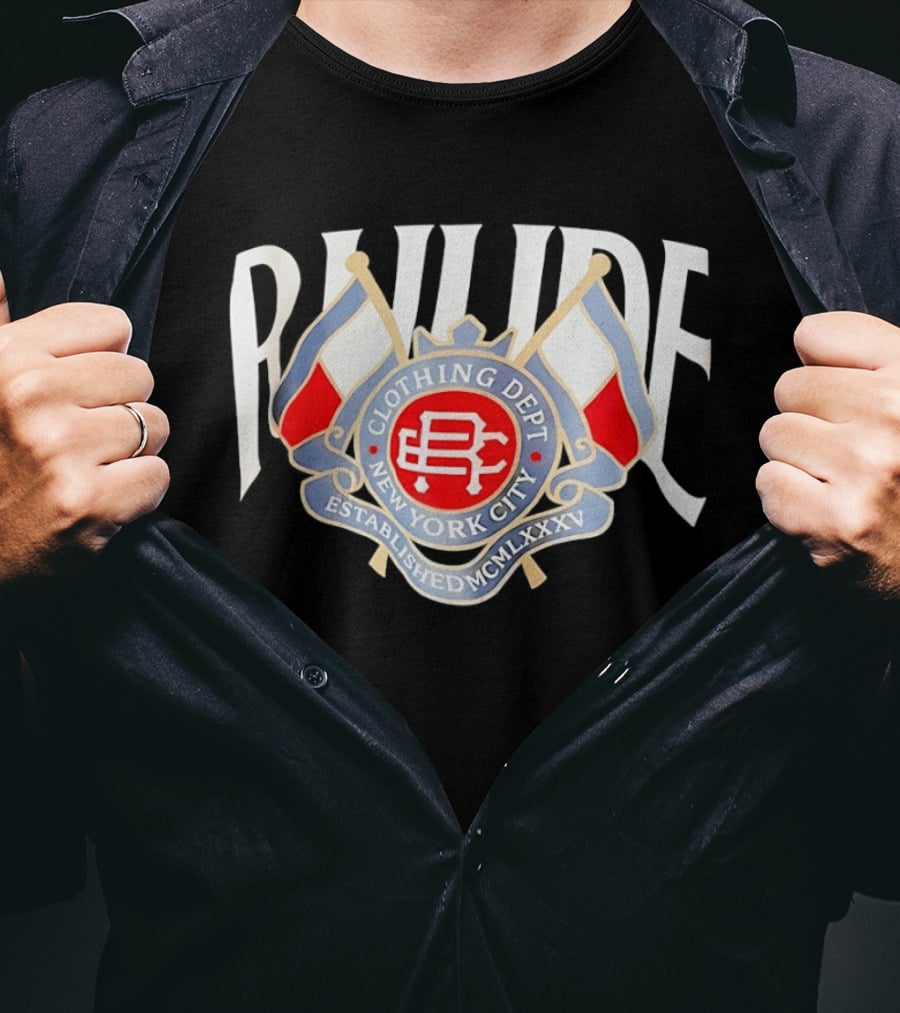 Rhude Clothing Dept New York City Established MCMLXXV Emblem Double Flags T-Shirt