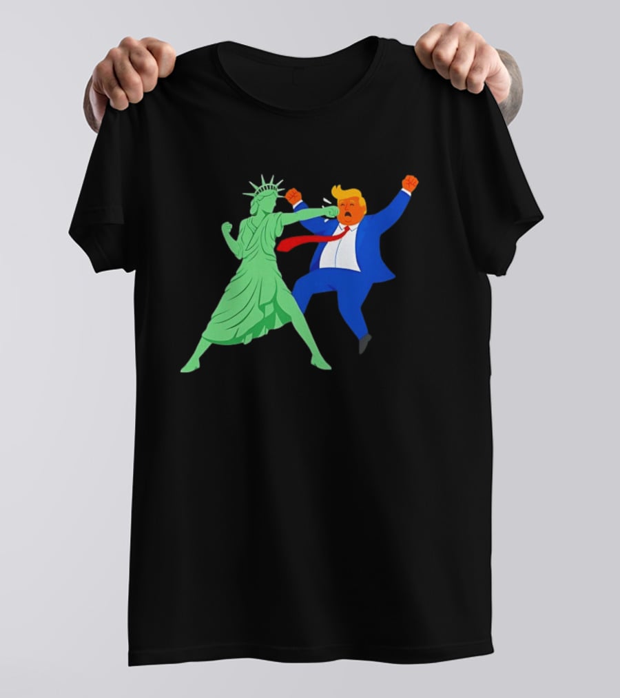 Statue Of Liberty Punching Trump Political Satire T-Shirt