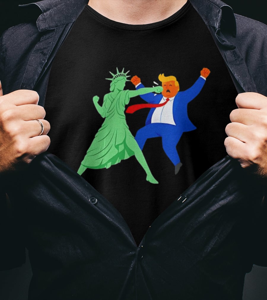Statue Of Liberty Punching Trump Political Satire T-Shirt
