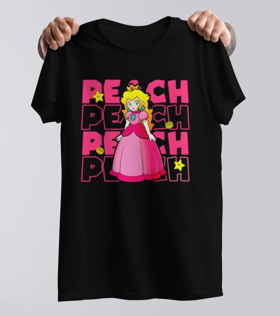 Super Mario Princess Peach With Stars And Coins Retro 1985 Disneyland T-Shirt