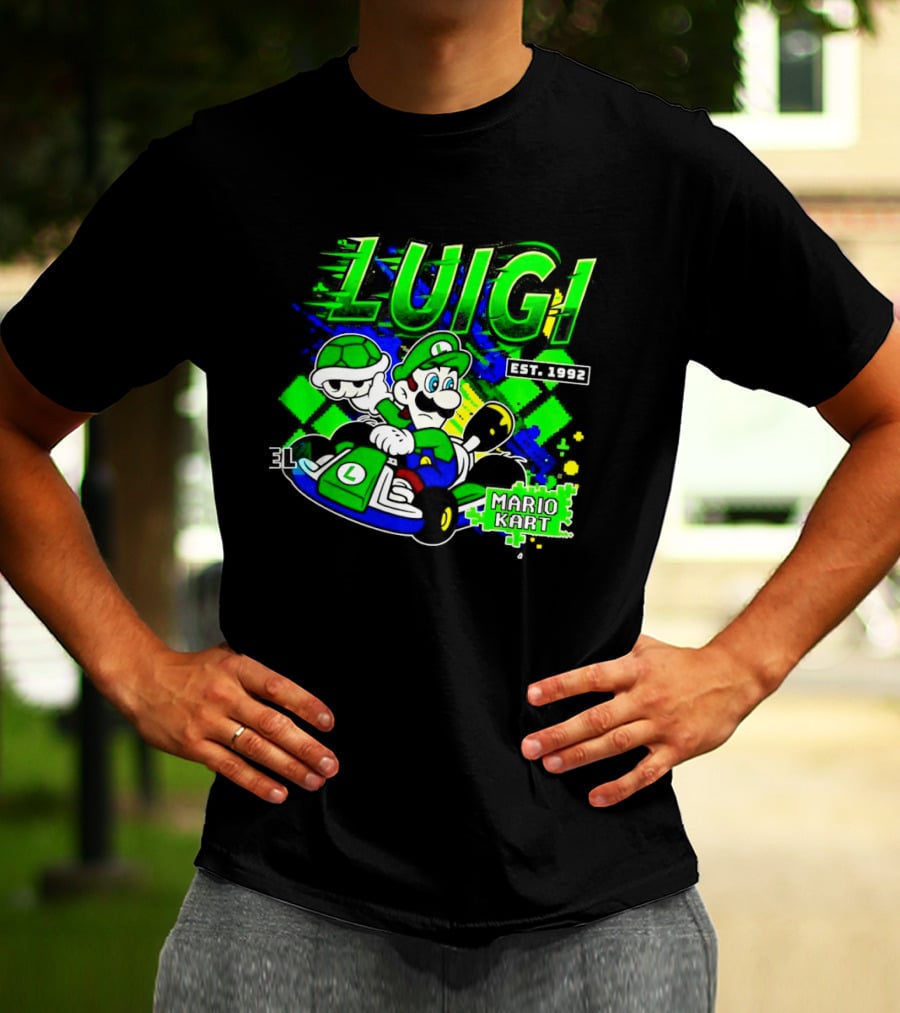 Super Mario Luigi Mario Kart Est 1992 Racing Green T-Shirt