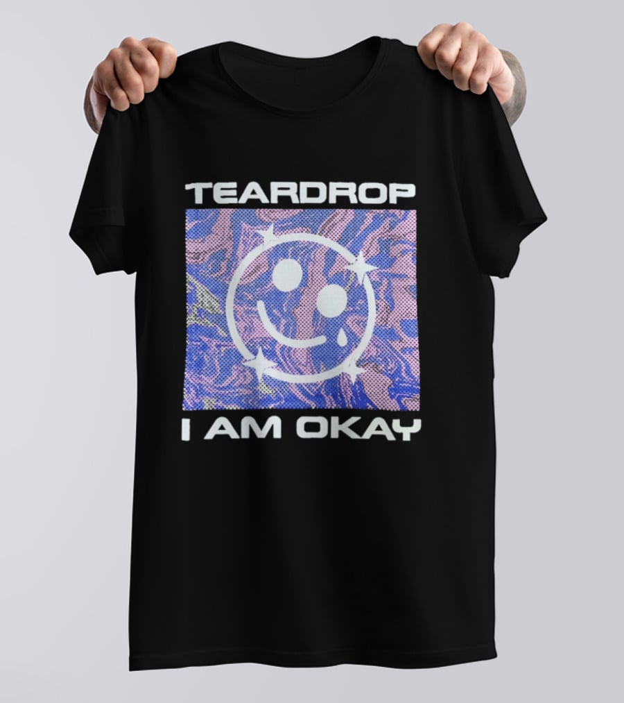 TEARDROP I AM OKAY Smiley Face Camo Pink Blue T-Shirt
