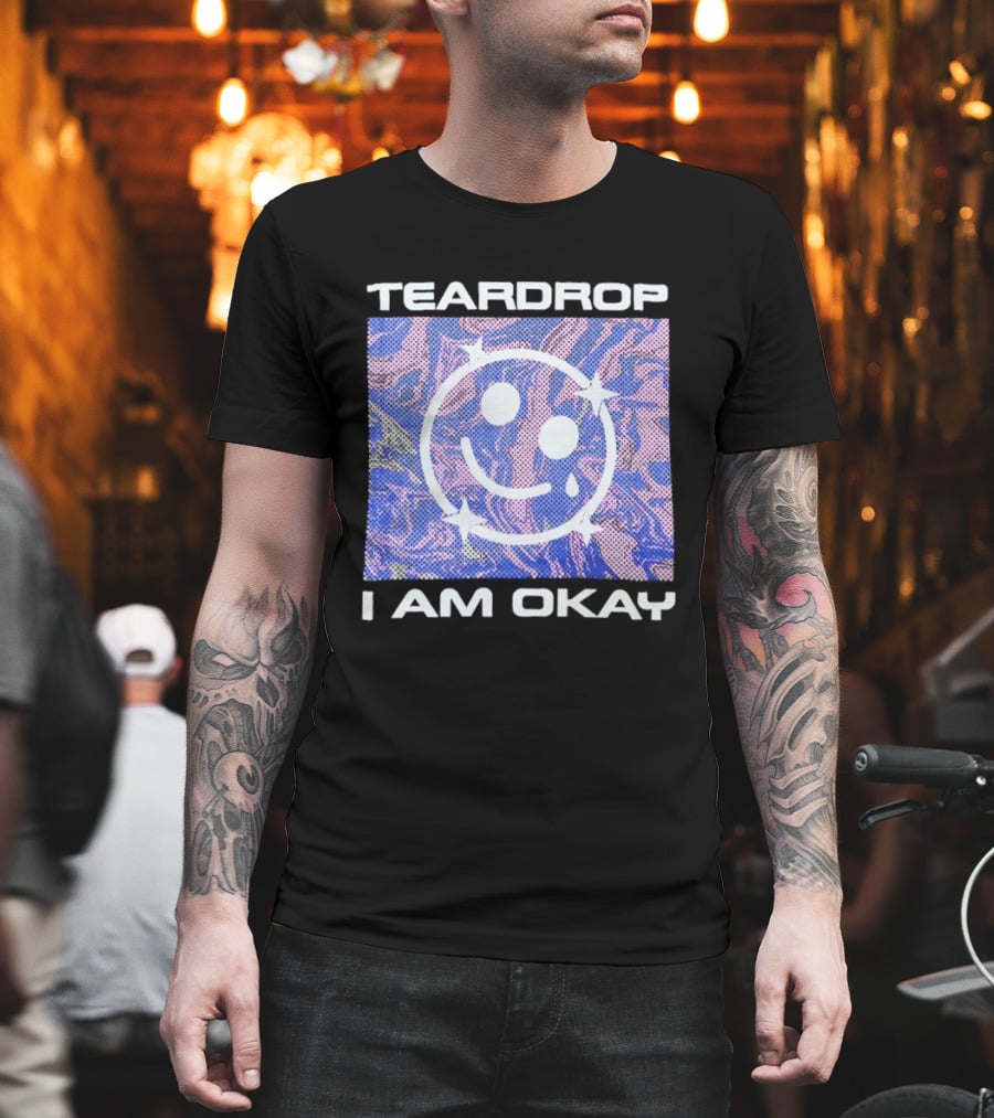 TEARDROP I AM OKAY Smiley Face Camo Pink Blue T-Shirt