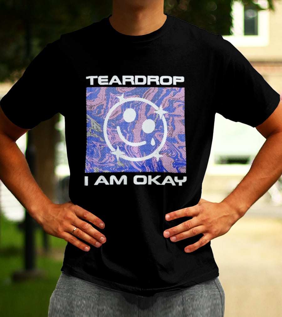 TEARDROP I AM OKAY Smiley Face Camo Pink Blue T-Shirt