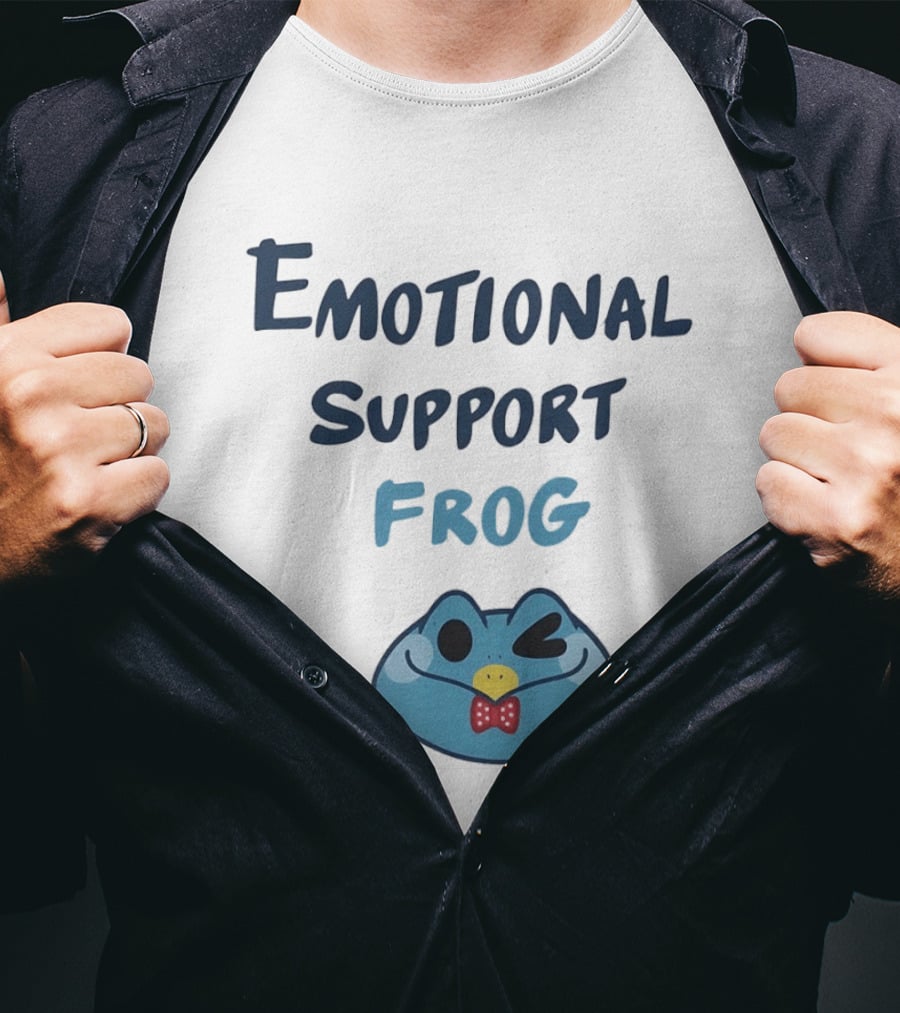 Emotional Support Frog Winking Bow Tie Blue Face T-Shirt