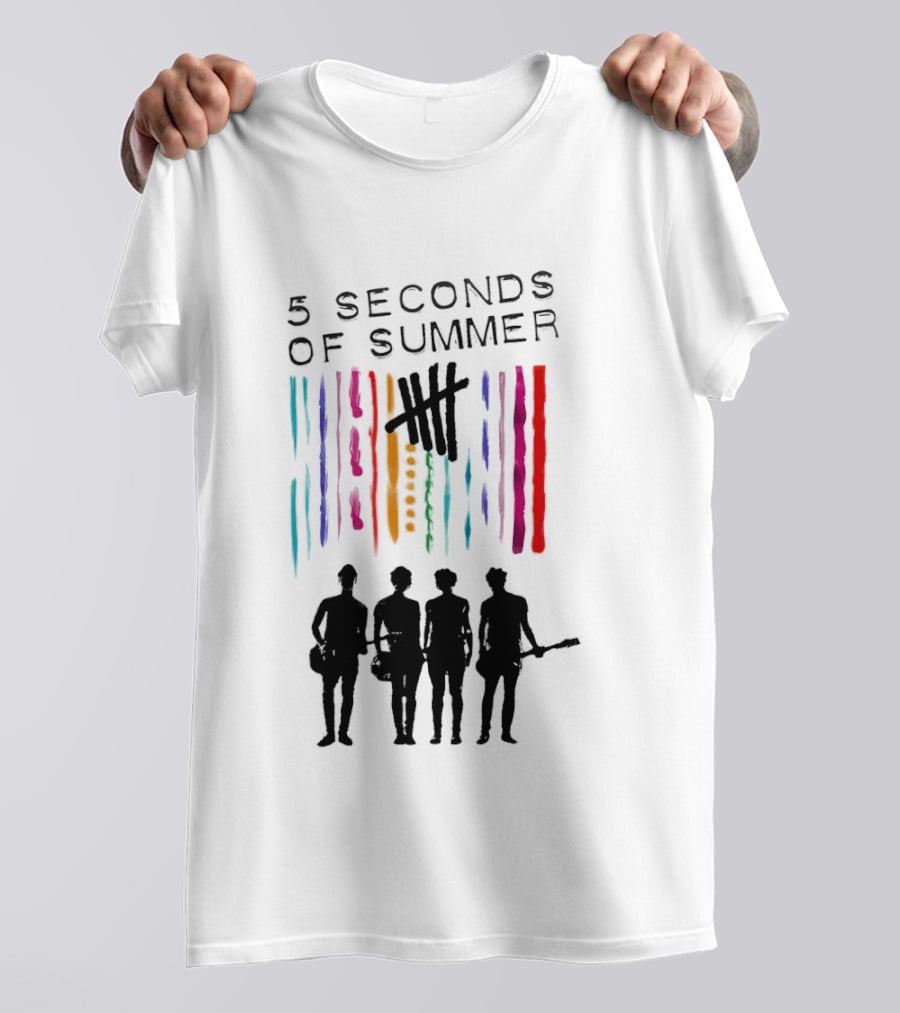 5 Seconds Of Summer Band Silhouette Color Stripes T-Shirt