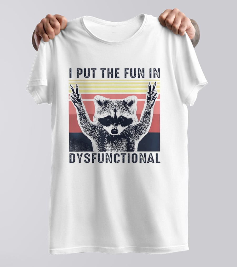 Raccoon Peace Gesture Fun In Dysfunctional Retro Sunset T-Shirt
