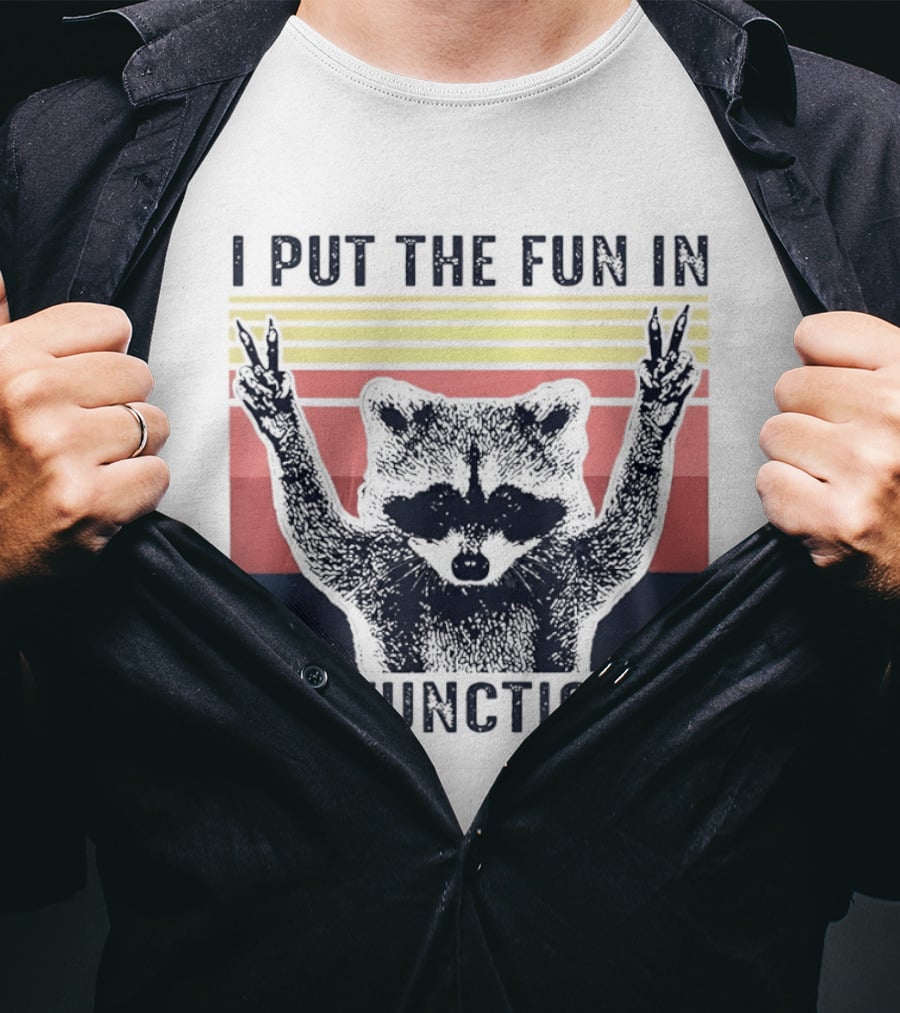 Raccoon Peace Gesture Fun In Dysfunctional Retro Sunset T-Shirt
