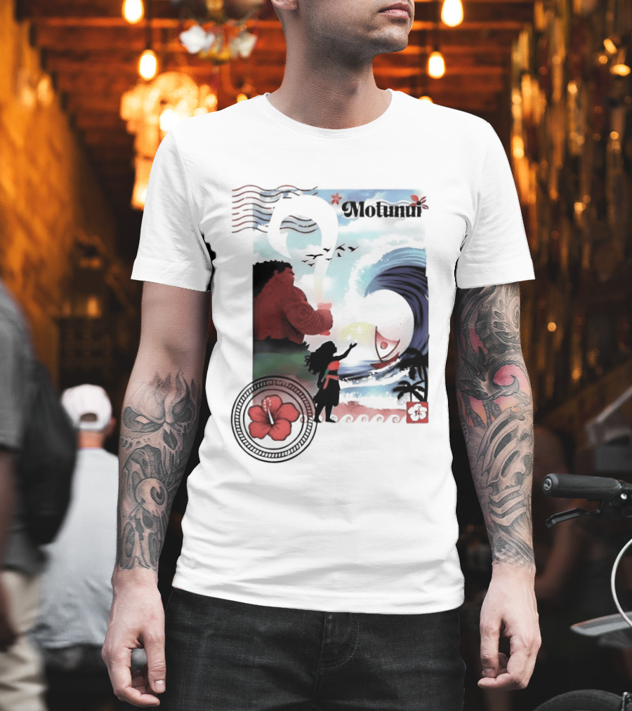 Motunui Postage Stamp Ocean Wave Hibiscus Blossom T-Shirt