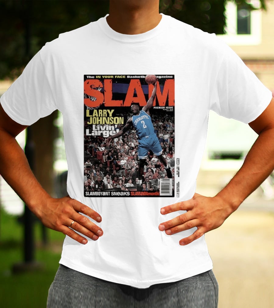 Basketball Magazine Slam Larry Johnson Premier Issue Livin Large Charlotte T-Shirt