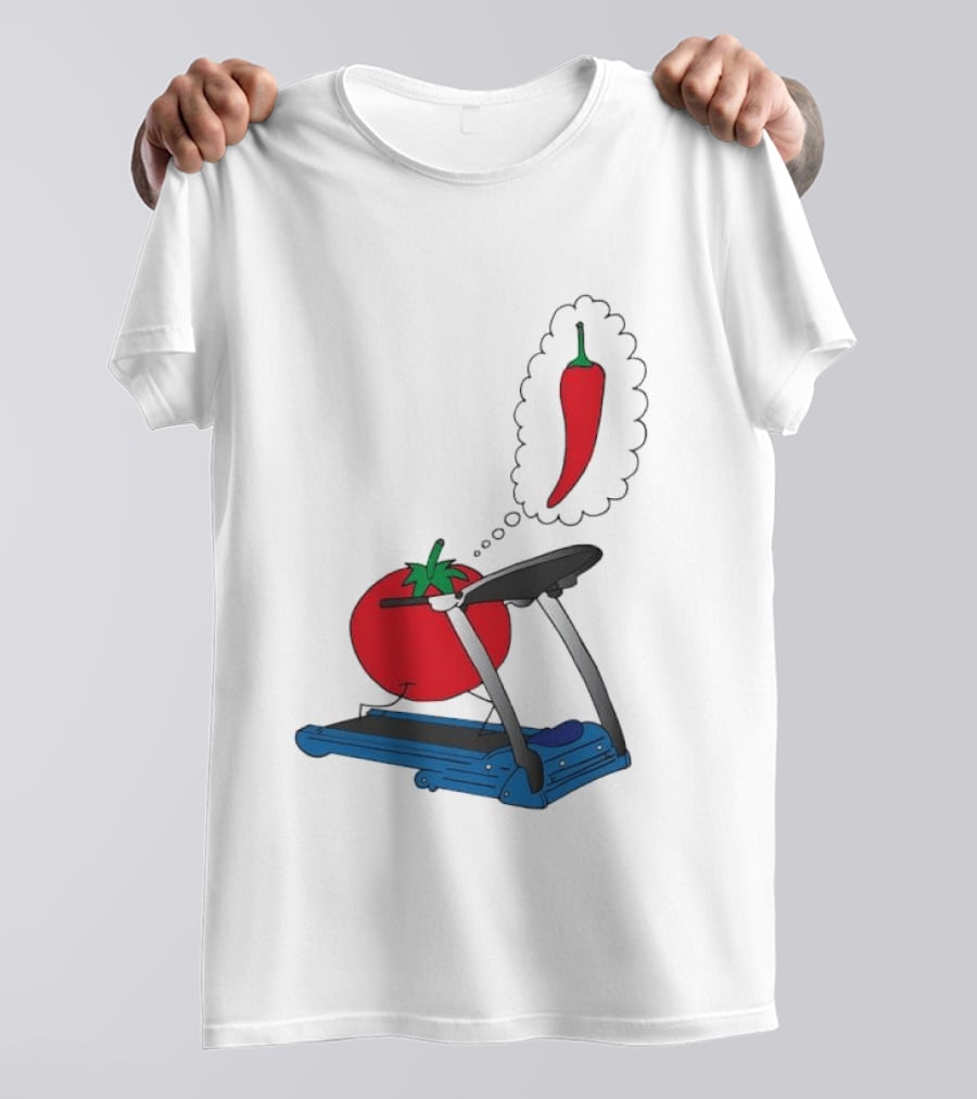 Tomato Dreaming Of Chili On Treadmill Funny Food Meme T-Shirt