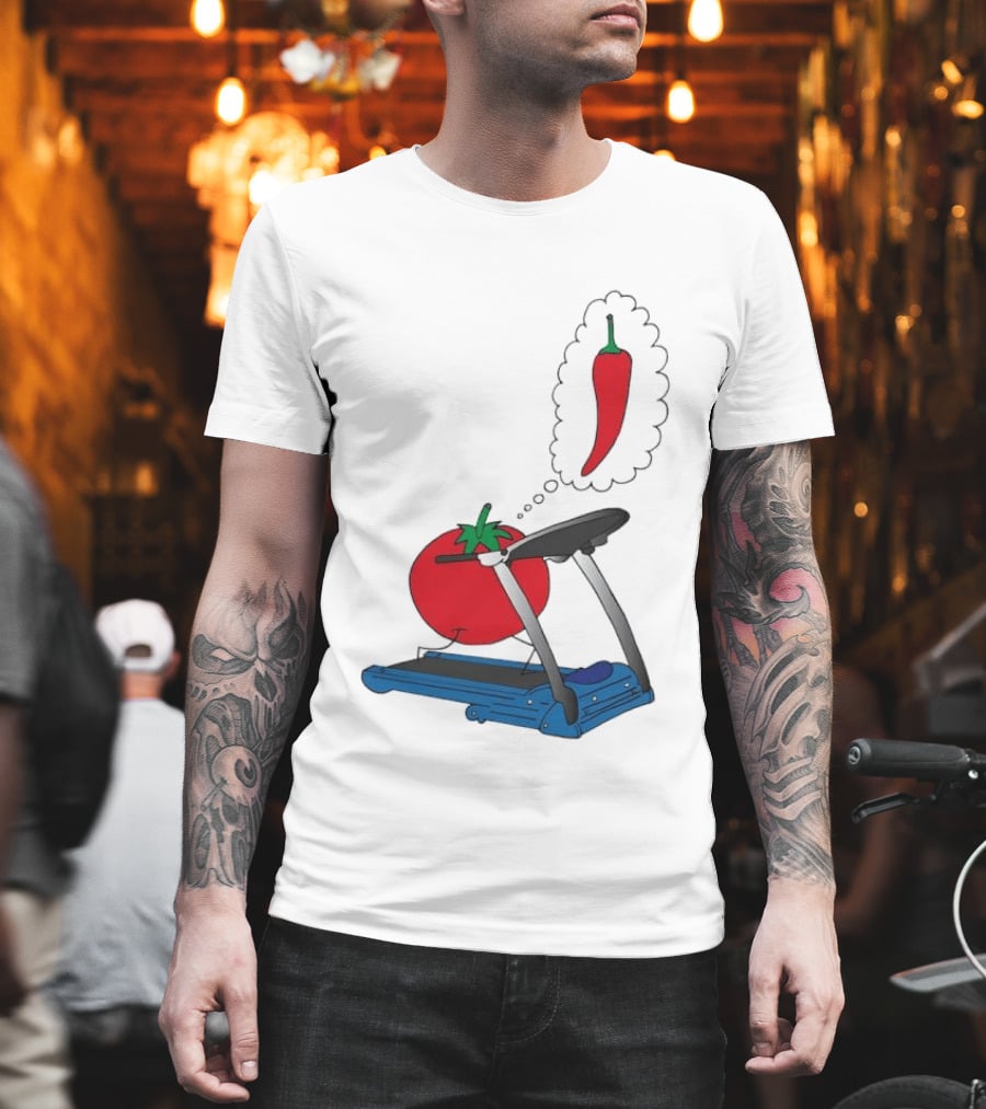 Tomato Dreaming Of Chili On Treadmill Funny Food Meme T-Shirt