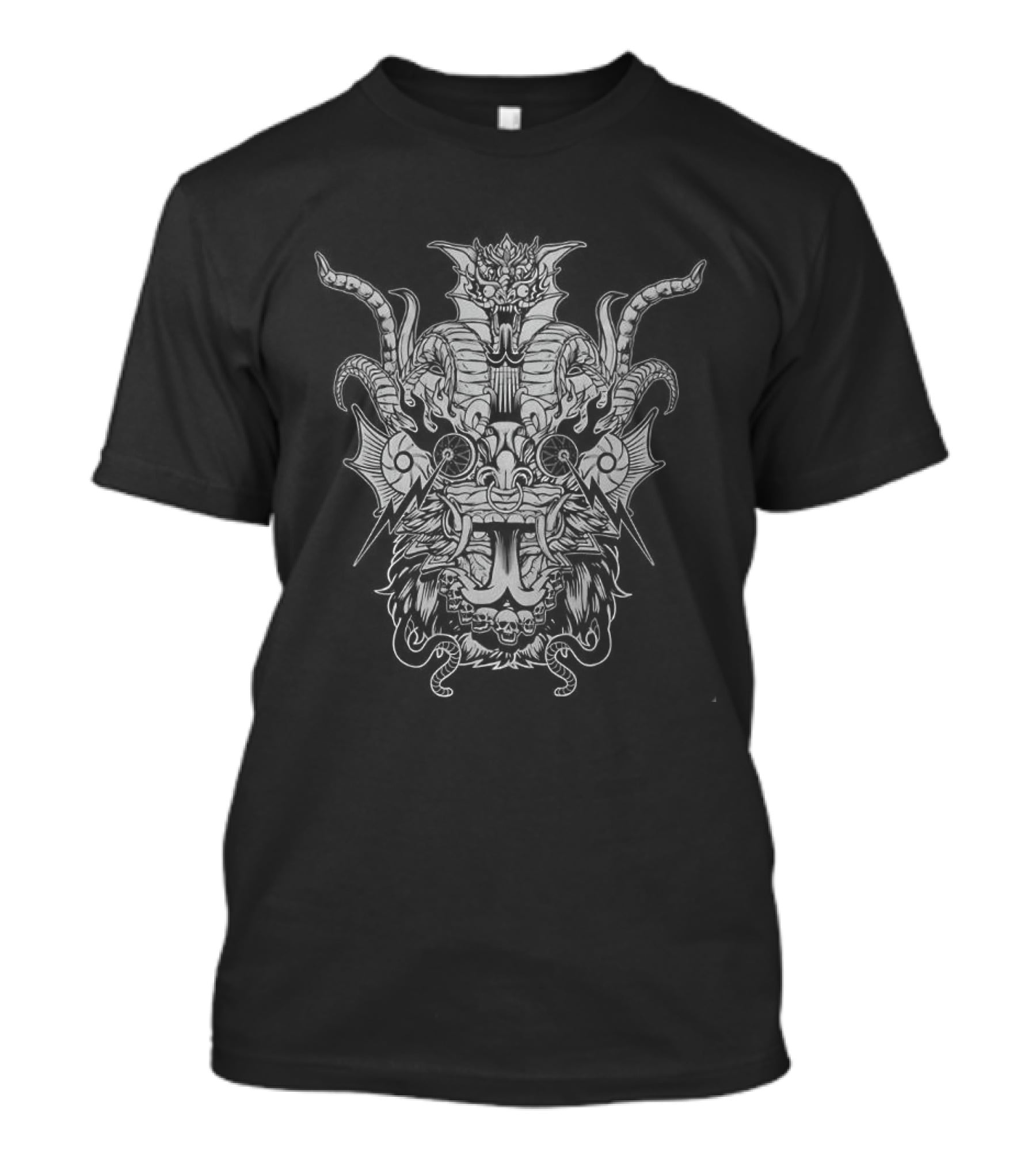 Black Devil Big Face Horror With Intricate Demon T-Shirt