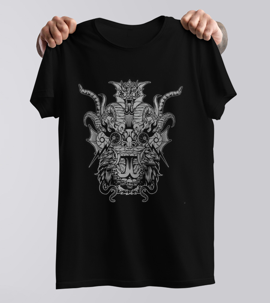 Black Devil Big Face Horror With Intricate Demon T-Shirt