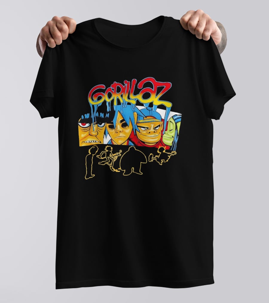 Gorillaz Band Characters Face Art And Silhouette Outlines T-Shirt