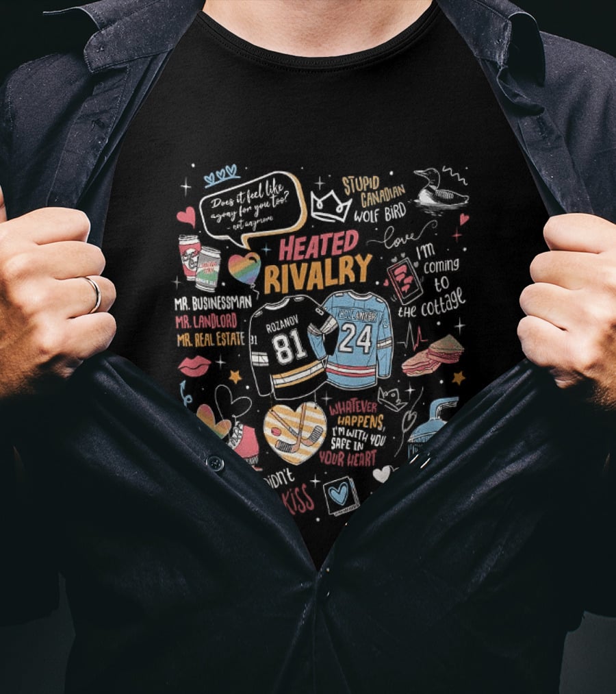 Heated Rivalry Romance With Rainbow Heart And Hockey Jerseys 81 And 24 T-Shirt