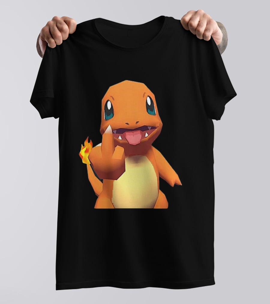 Charmander Pokémon Middle Finger Gesture With Flame Tail T-Shirt