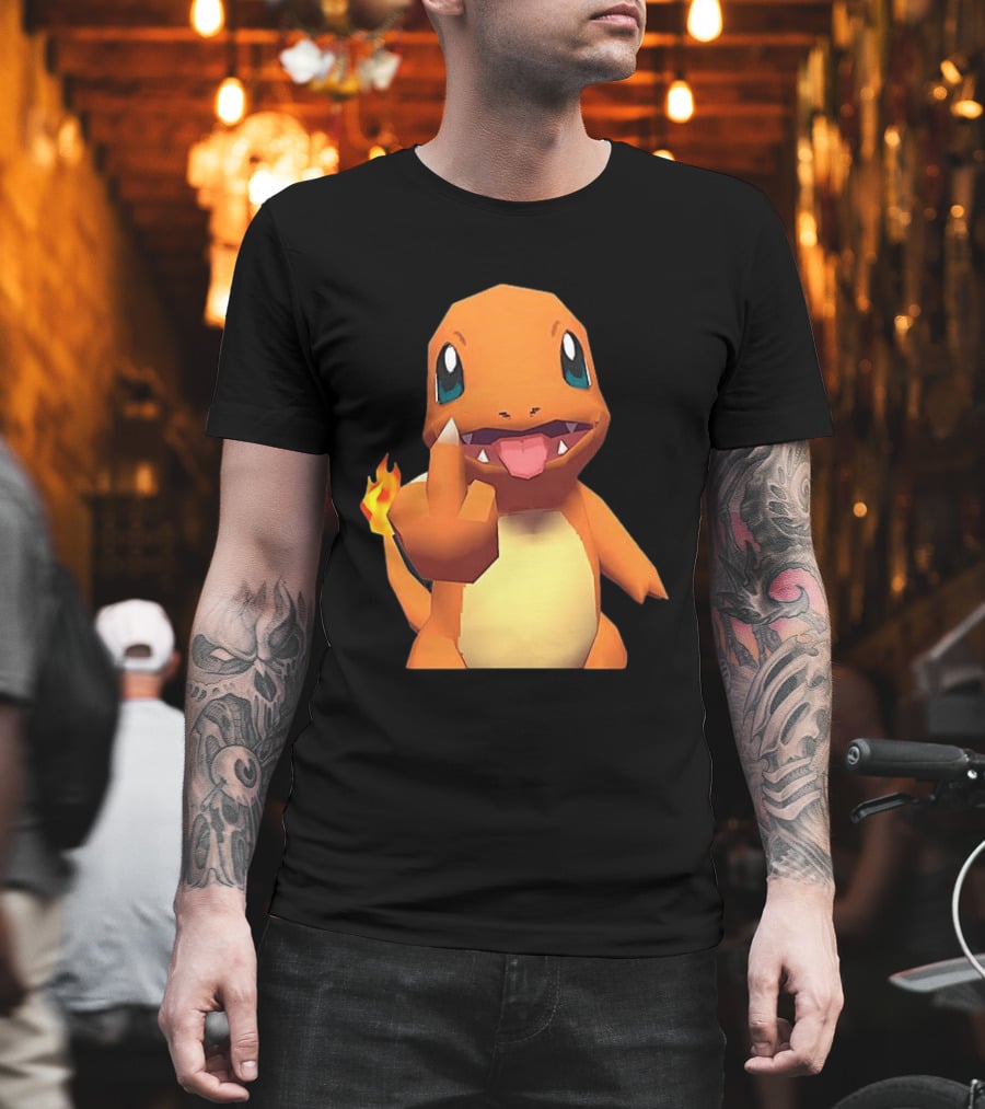 Charmander Pokémon Middle Finger Gesture With Flame Tail T-Shirt