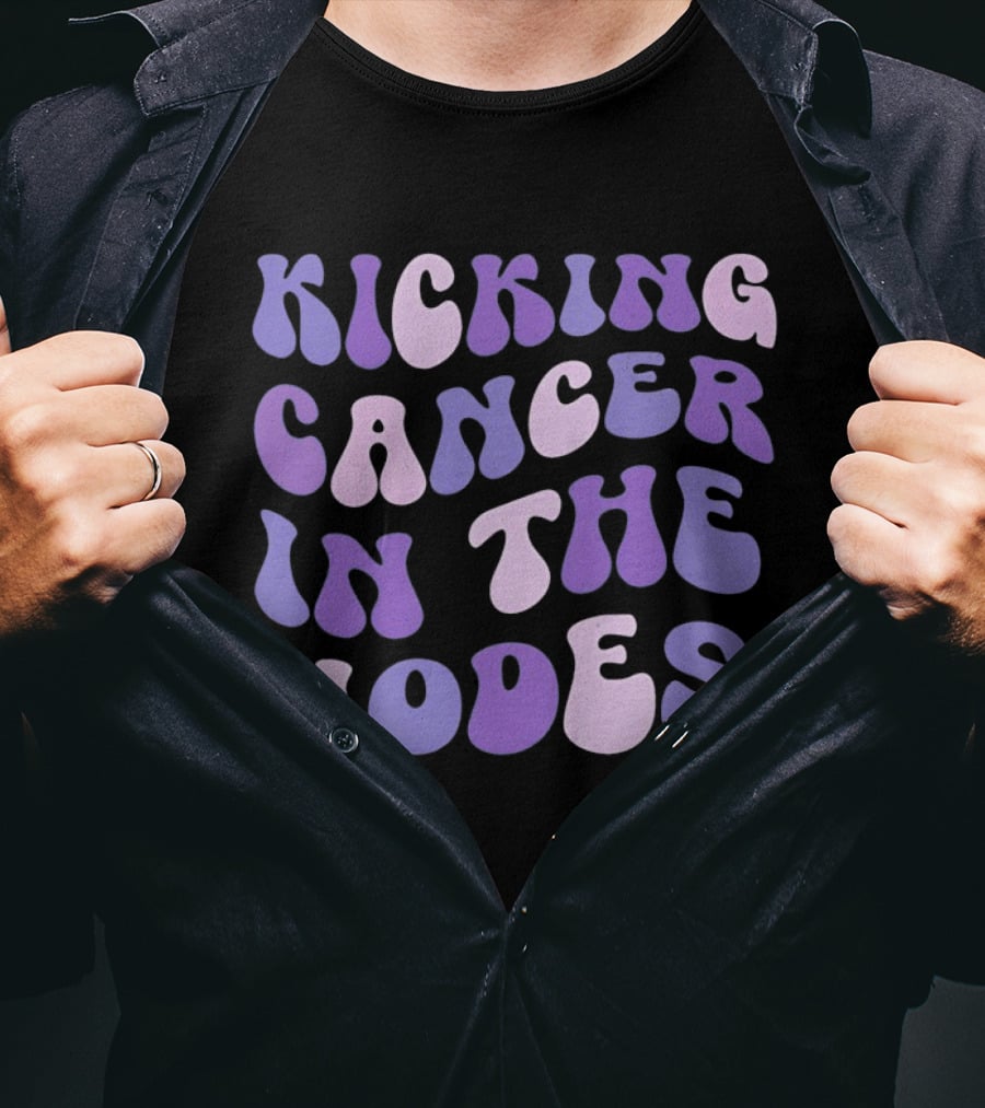 Kicking Cancer In The Nodes Retro Groovy T-Shirt