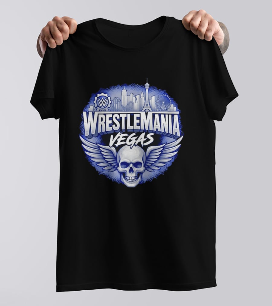 Cody Rhodes WWE Wrestlemania Vegas 42 Skull Wings Skyline T-Shirt