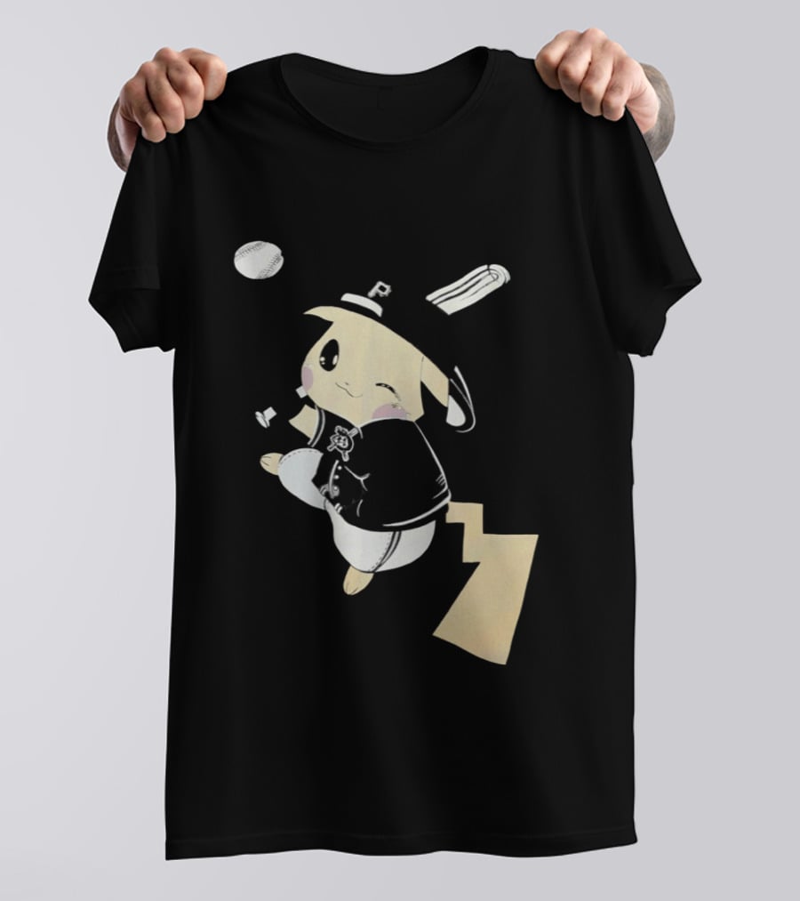 Pokemon Pittsburgh Pirates Baseball Collaboration Pikachu Pitching T-Shirt