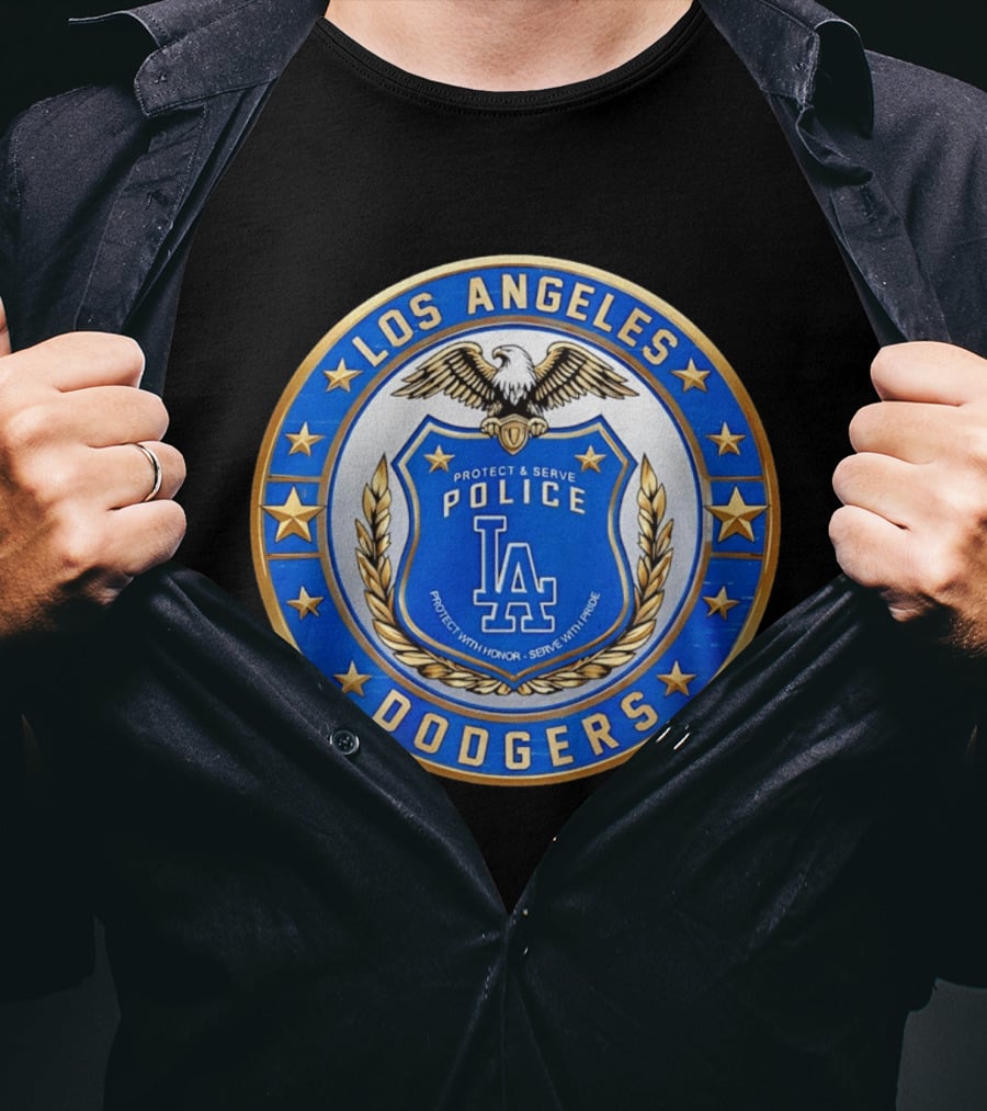 Los Angeles Dodgers Police Badge Protect And Serve With Pride Eagle T-Shirt