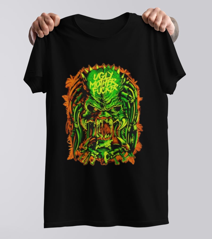 Predator Ugly Mother Fucker Alien Mask Neon Green And Orange T-Shirt
