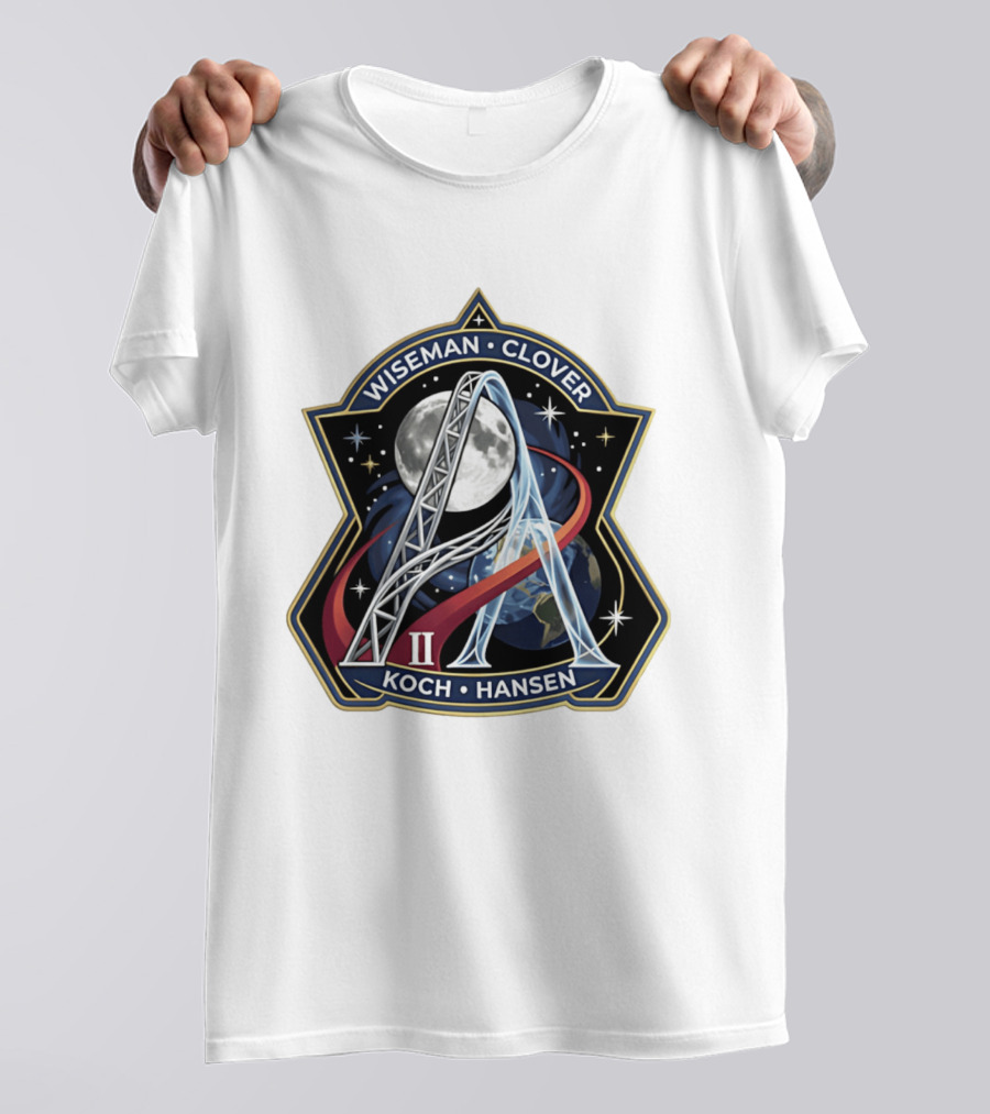 Wiseman Clover Koch Hansen Artemis II Mission Patch With Moon And Earth Galaxy T-Shirt