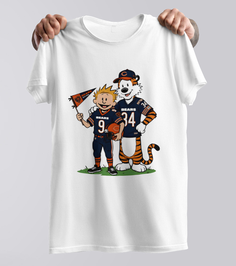 Calvin Hobbes Bears 9 34 Football Fan Outfit T-Shirt