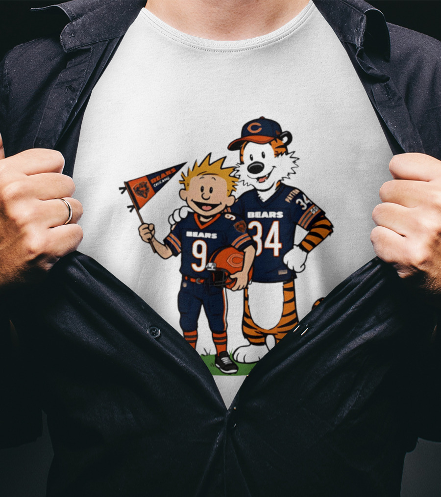 Calvin Hobbes Bears 9 34 Football Fan Outfit T-Shirt