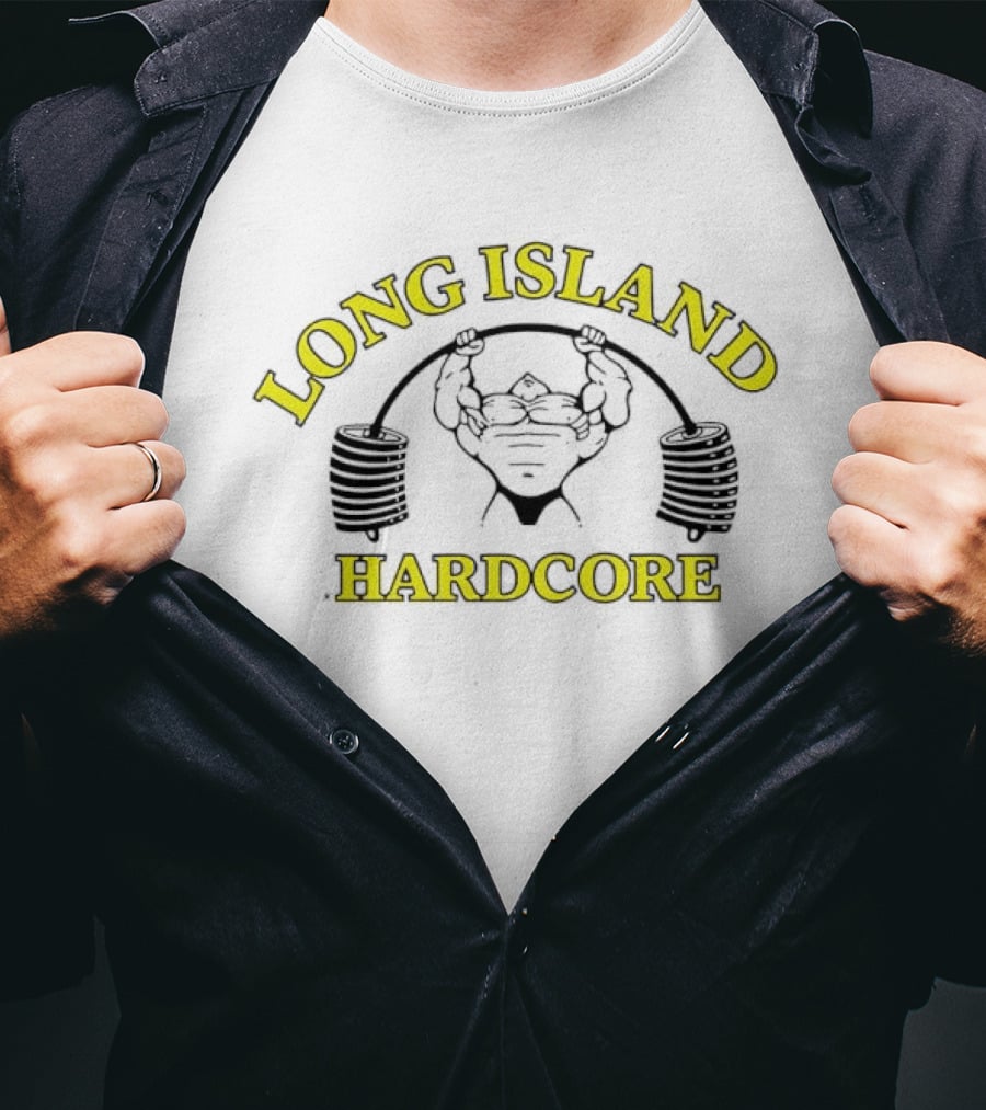Long Island Hardcore Weightlifting Skull Motif T-Shirt