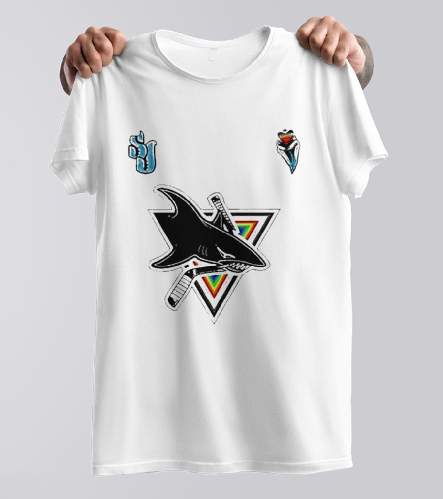 San Jose Sharks Pride Night 2026 Team Logo With Rainbow Accents T-Shirt