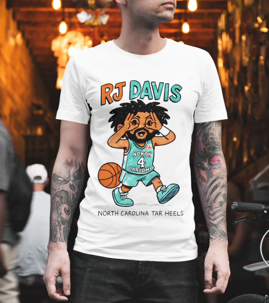 RJ Davis North Carolina Tar Heels Number 4 Basketball Caricature T-Shirt