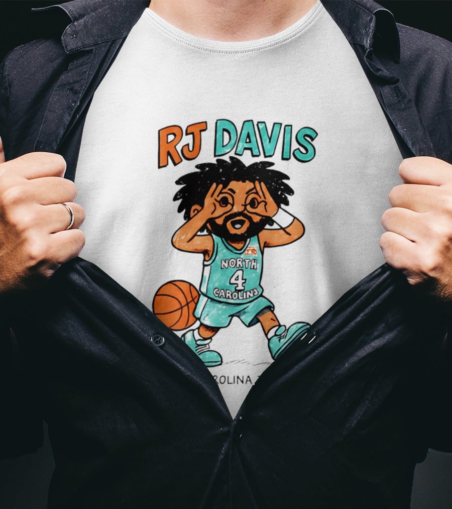 RJ Davis North Carolina Tar Heels Number 4 Basketball Caricature T-Shirt