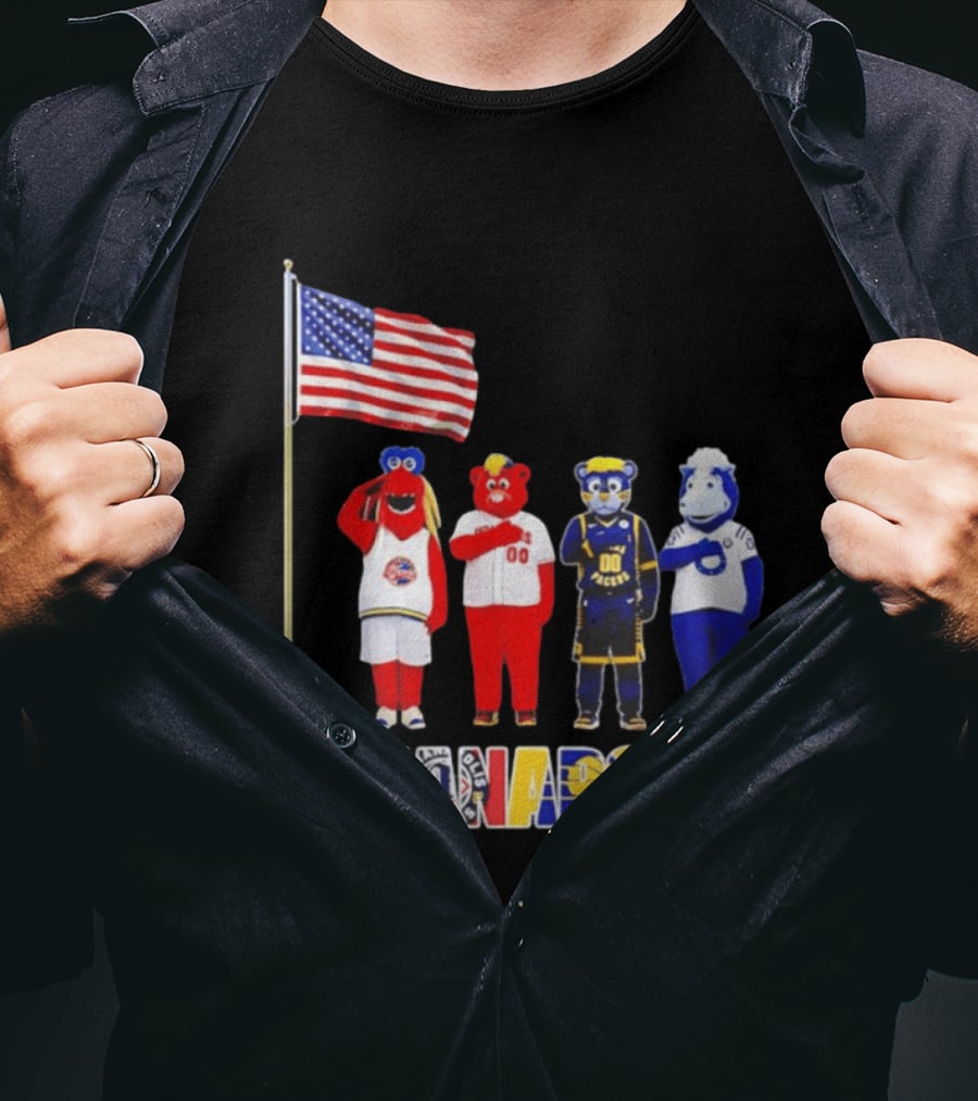 Indiana Fever Indianapolis Mascots Salute Flag With Pacers Colts T-Shirt